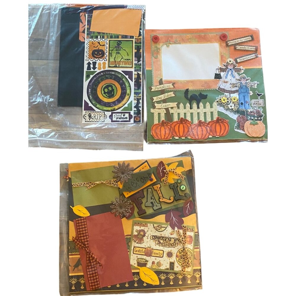 Lot of 3 Scrapbook Kit Supplies Halloween Fall Autumn Pumpkin Hobby
